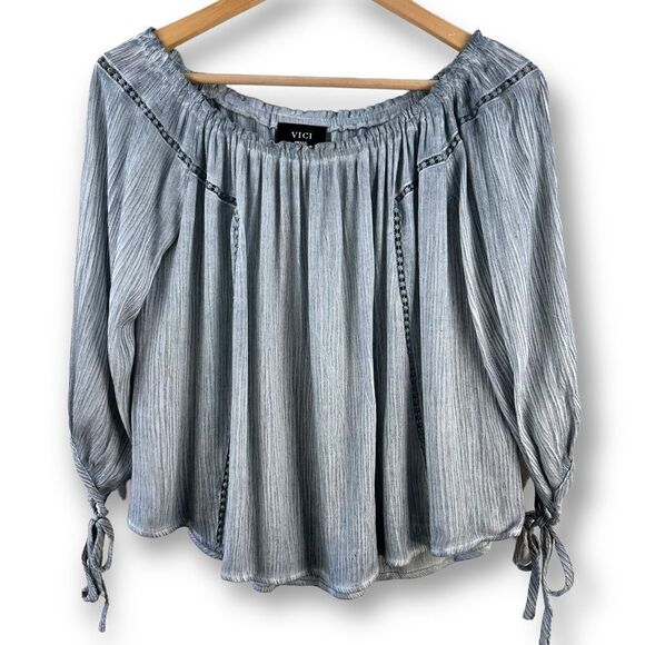 Vici blue-gray peasant blouse size S - Picture 1 of 9